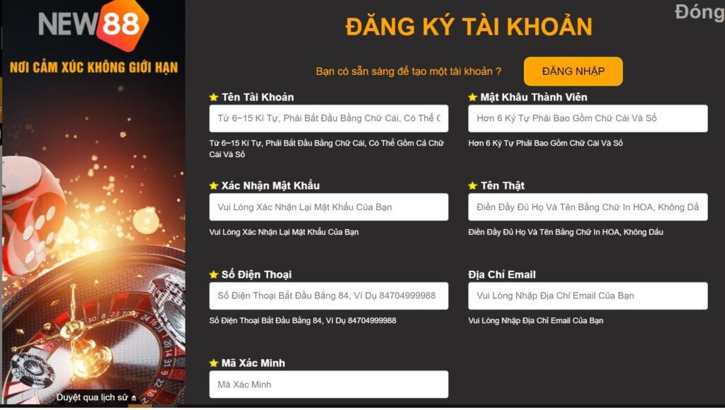 New88 - Trang Chủ Hỗ Trợ Chính Thức Của Nhà Cái New88 11 Điền thông tin đăng ký vào Form