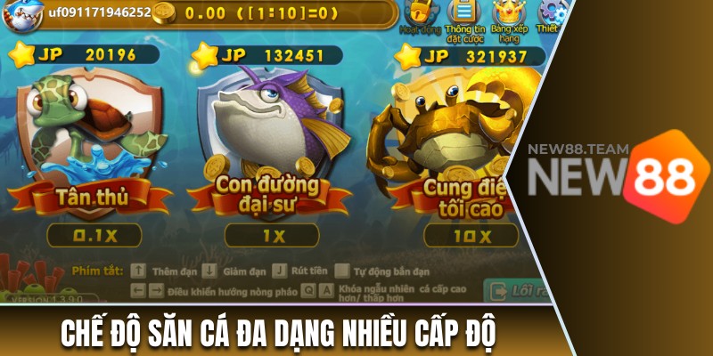 Bắn cá 2 Chế độ săn cá đa dạng, cấp độ khó tăng dần