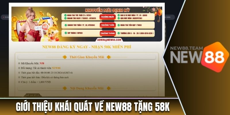 Giới thiệu khái quát về khuyến mãi New88 tặng 58K 
