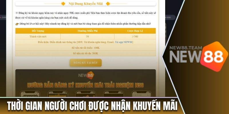Thời gian người chơi được nhận khuyến mãi